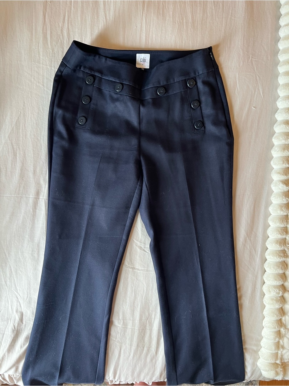 CAbi Navy Button-Front Cropped Trousers